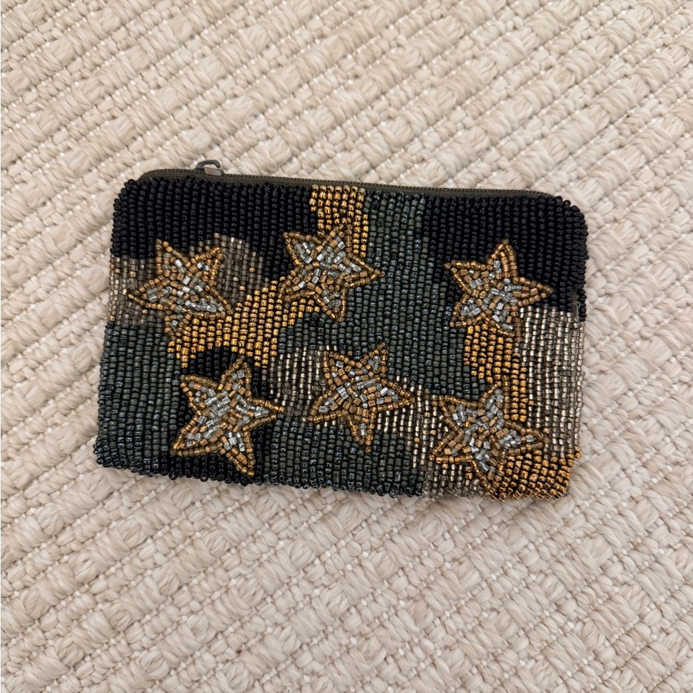 MOYNA NYC Camouflage Stars Beaded Coin Purse